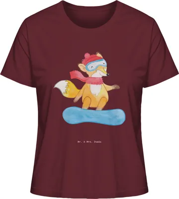 Produktbild von Mr. & Mrs. Panda damen shirt Hase Snowboarden Größe XL - Burgundy - Geschenk, Winterurlaub, Oberteil, Kurzarmshirt, Basic T-Shirt, Snowboard, Snowboardschule, Wintersport