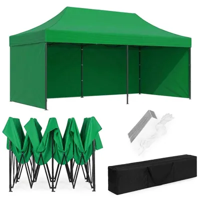 Imagen del producto de Pérgola automática para jardín, de 3x6 metros, color verde, con estructura de acero