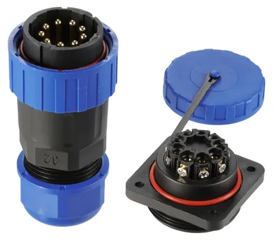 9-poliger wasserdichter IP67 Steckverbinder, 12 AWG, Schraubklemmtechnik