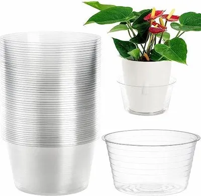 Produktbild von Tebery 50 Stück transparente Kunststoff-Untersetzer für Töpfe, 15,2 cm Tiefe Blumentopf-Untersetzer, Wasserauffangschale, Bewässerungsschalen für Pflanzen im Innen- und Außenbereich
