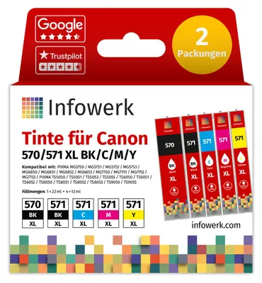 Immagine prodotto di NUOVO: Infowerk Cartucce d'inchiostro per Canon 570/571 XL, Multipack (BK/BK/C/M/Y), 2 pezzi