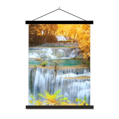 Produktbild von MuchoWow® Textilposter Wasserfall - Herbst - Bäume - Braun - Wasser 40x53 cm mit schwarzem Rahmen - Abbildung