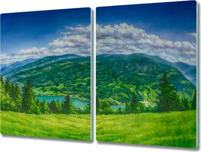 Produktbild von Coloray Hackbrett Kochplattenabdeckung Herdabdeckplatte 2x40x52 cm Schneidebrett Küchenbrett - Waldlandschaft mit Wolken