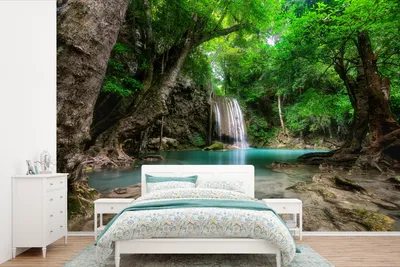 Produktbild von MuchoWow® Fototapete für Wohnzimmer oder Schlafzimmer Wandtapete Vinyl Motivtapete Dschungel - Wasserfall - Pflanzen - Wasser - Natur - 600x400 cm - Vinyltapeten