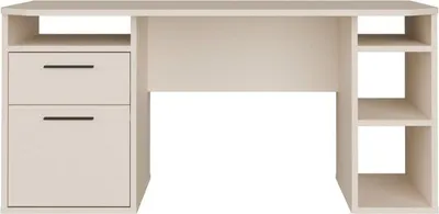 Image de Bureau d'angle TEZAUR, Beige Cashmere, 160 x 72 x 75,7 cm, 4 Niches Ouvertes, 1 Porte, 1 Tiroir