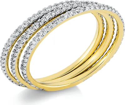 Produktbild von Ring 3 Ringe aus 750 Gelbgold 153 Brillanten 0,61ct TW-SI B:5mm Fassung rhodiniert Innenumfang 54mm  Ø17.2mm