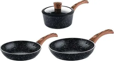Produktbild von Westinghouse Pfannenset Marble Wood (Bratpfanne ø 28 und 30 cm + Stieltopf ø 18 cm) - Induktion und alle anderen Wärmequellen
