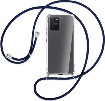 Produktbild von Handykette Backcover-Schutzhülle mit Band (Metall silberfarben) für Samsung Galaxy S10 Lite - dunkelblau