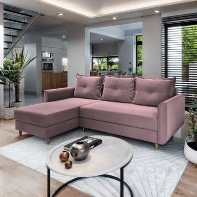 Produktbild von Masseno Ecksofa PISAN L-S mit Schlaffunktion L-Form, Sofa mit Bettkasten, Wohnzimmersofa, Couch, Soffa, Bettsofa, Couchgarnitur- Rosa, KRONOS 27