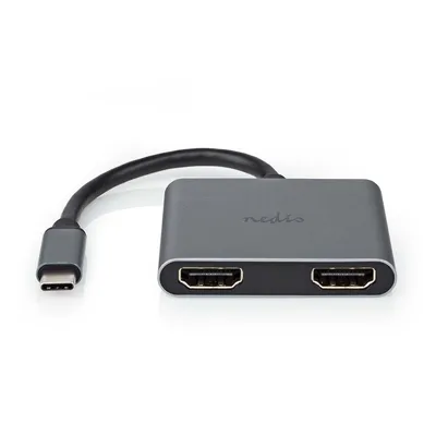 Produktbild von Nedis USB Multi-Port-Adapter - 2-in-1 - USB 3.2 Gen 1 - USB-C Stecker - 2x HDMI - 0.10 m - Rund - Vernickelt - PVC - Schwarz - Umschlag