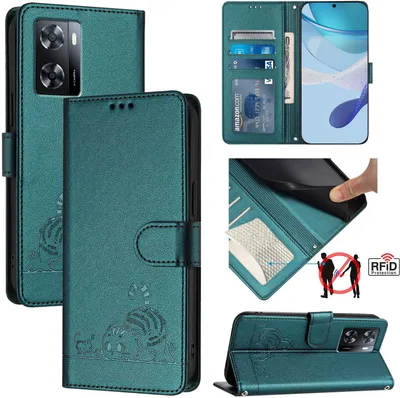 Image de Etui en cuir pour Oppo A57 4G/A77 4G/A57S/A57e/A77S 4G/OnePlus Nord N20 SE, étui à rabat avec fonction stand et portefeuille vert