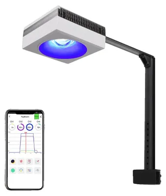 Imagen del producto de Acuario de agua marina, iluminación controlada por aplicación, iluminación de espectro completo, con brazo universal, enchufe de 100V-240V, compatible con la Unión Europea