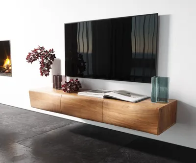 Produktbild von DELIFE Lowboard New Live-Edge 145 cm Akazie Natur 3 Türen schwebend