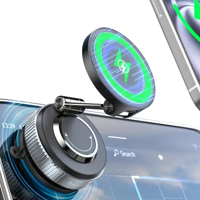 Obrázok produktu pre 15W magnetická bezdrôtová nabíjačka do auta, držiak s nano-gélom a prísavkou na palubnú dosku alebo čelné sklo