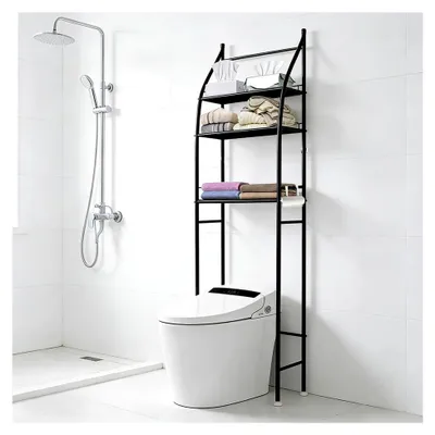 Produktbild von Toilettenschrank, Badezimmerschrank, 3 Regale, wasserdichtes Aufbewahrungsregal, platzsparend, 47 x 25 x 166 cm, Schwarz