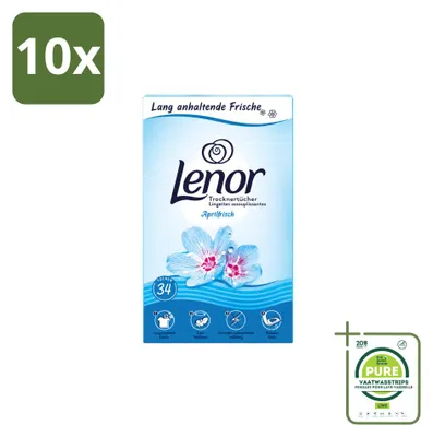 Immagine prodotto di 10 confezioni di salviette Lenor per l'asciugatrice, profumo Aprilfrisch, contenenti 34 salviette ciascuna, confezione grande