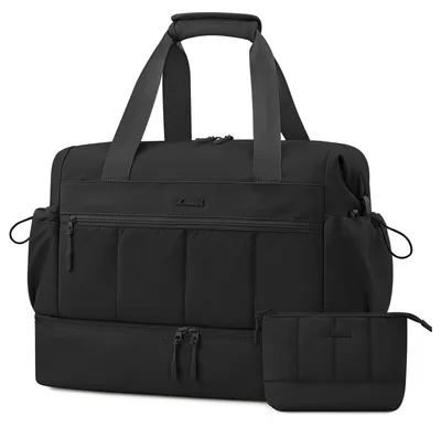 Image de Sac de week-end léger et rembourré pour femmes, sac de voyage avec compartiment à chaussures et poche pour les vêtements mouillés