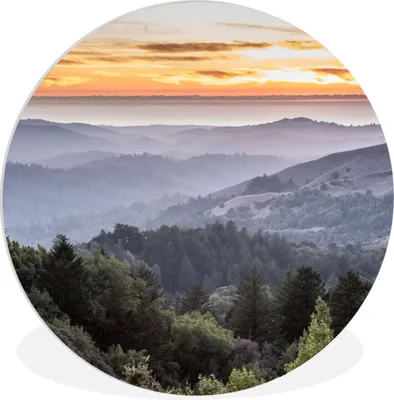 Produktbild von MuchoWow® Rundes Wandbild - Runde Bilder Berge - Sonne - Wald - Landschaft Ø 60 cm Kreis Wanddekoration Kunststoff - Wandkreis - Wandschmuck - Wand Kreis - Das Schlafzimmer - Die Bilder - Wandmalerei - Kunst für das Haus - das Plastik