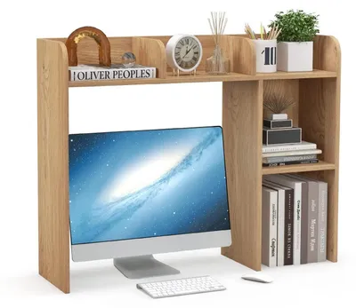Image de Étagère de bureau avec 5 étagères ouvertes, dimensions 94 x 25 x 74 cm, finition bois naturel