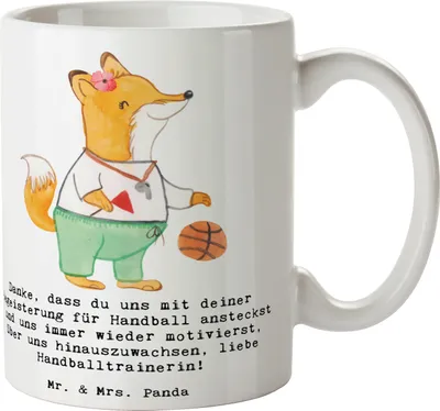 Produktbild von Mr. & Mrs. Panda Teetasse Handball Trainerin Dankeschön - Weiß - Geschenk, Sportart, hartes Training, Sportarten, Tasse, Kaffeetasse, Pott, Danksagung, Anerkennung