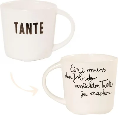 Produktbild von Tasse der Serie Tante aus Porzellan mit Herzboden zum Genuss von Kaffee und Tee