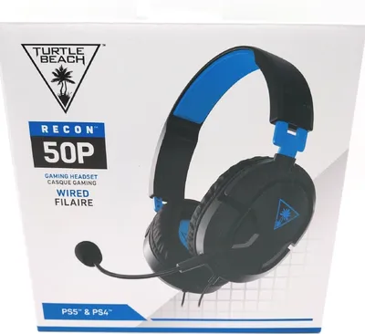 The image shows the packaging of a Turtle Beach Recon 50P gaming headset.