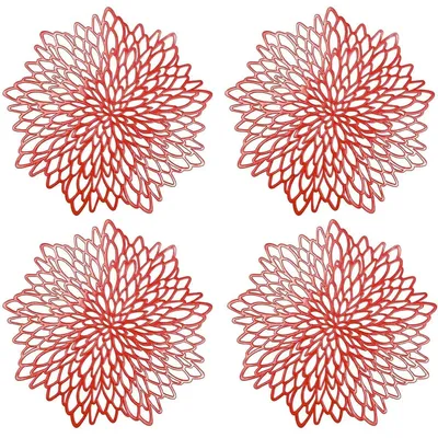 Produktbild von Set von 4 Roten Runden Platzdeckchen - Geprägte Hohle Platzdeckchen für Tafeldekoration