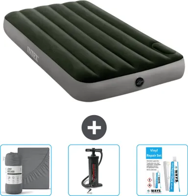 Produktbild von Intex Luftbett - 1 Person - 99 x 191 x 25 cm - Grün - Spannbettuch - Pumpe en Reperaturset