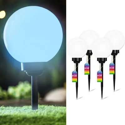 Zdjęcie produktu dla 4x Lampa Solarna Ogrodowa LED ATRIS Wbijana Naziemna Biała Kula 20cm RGB LUMILED
