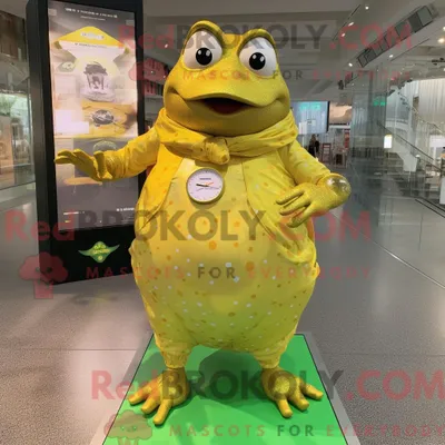 Obrázek produktu pro Postava REDBROKOLY maskota zlaté žáby oblečená v Maxi šatech a chytrých hodinkách