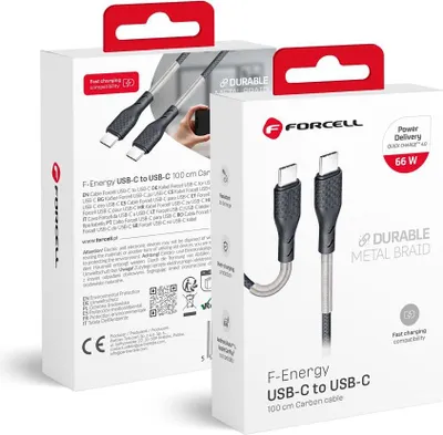 Image de FORCELL Câble carbone type C vers type C 3.0 QC Power Delivery PD 60W CB-02C noir 1 mètre