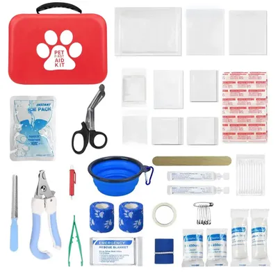 Produktbild von Erste-Hilfe-Set Hund Reiseapotheke Haustier - 27-teilig - Wasserdichtes Nylon - Mit Rettungsdecke