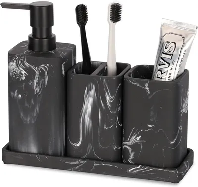 Obrázok produktu pre Omgoods – 4-dielna súprava doplnkov do kúpeľne, vrátane dávkovača mydla