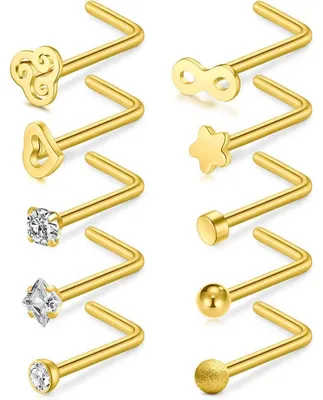 Obrázok produktu pre Nasenčné piercingy, chirurgická oceľ 18/20G, zirkón, tvar L, strieborná/ružovo-zlatá farba, 24 kusov