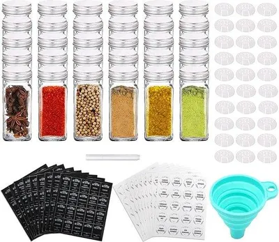Produktbild von Famanu Gewürzgläser Set 30 Stück - Quadratische Gläser mit Silbernen Deckeln