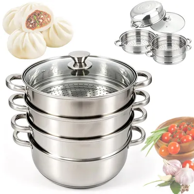 Obrázek produktu pro Nerezový hrnec na páru, 28 cm, s víkem a vložkou pro vaření v páře