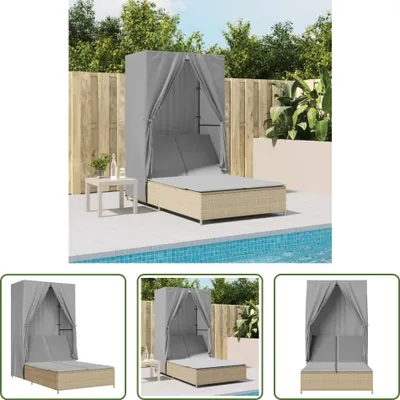 Immagine prodotto di The Living Store Lettino doppio con tetto e tende Beige in poly rattan