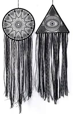 Image de 2 attrape-rêves noirs avec un motif d'œil protecteur - Décoration murale faite à la main