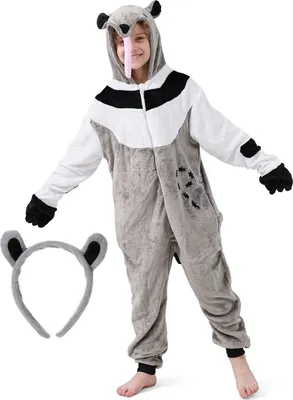 Produktbild von Flauschiges Ameisenbär-Kostüm für Kinder mit Haarreif | Karneval Fasching Kostüm Onesie für Mädchen, Jungen | Körpergröße 130-150cm