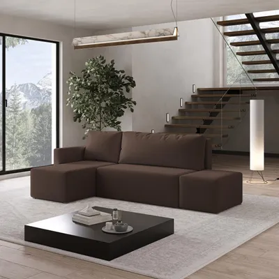 Produktbild von Masseno Ecksofa VELOTTI L-S mit Schlaffunktion L-Form, Sofa mit Bettkasten, Wohnzimmersofa, Couch, Soffa, Bettsofa, Couchgarnitur- Braun, QUELLE 25