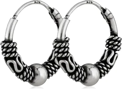 Produktbild von Paar Keltische Creolen 12,7mm Silber 925 Ohrringe Wikinger mit Kugel 3009