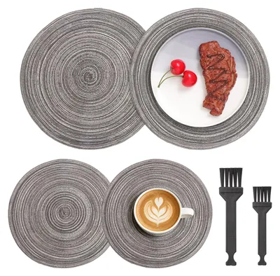Platzsets rund geflochten 4-teilig 30 cm + 11 cm, abwaschbar, hitzebeständig