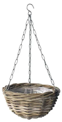 Produktbild von VAN DER LEEDEN Korbampel Rattan Grau mit Metallaufhänger Ø 38 cm