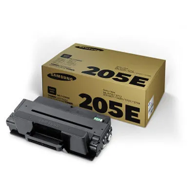 A black Samsung toner cartridge and its gold and black packaging are displayed on a white background.