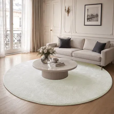 Produktbild von VOUNOT® Weicher Kurzflor Teppich Wohnzimmer mit Antirutschmatte ф200 cm Creme