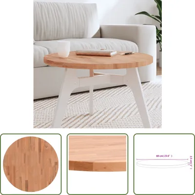 Productafbeelding van De Living Store tafelblad, diameter 60 cm, hoogte 2,5 cm, rond, massief beukenhout