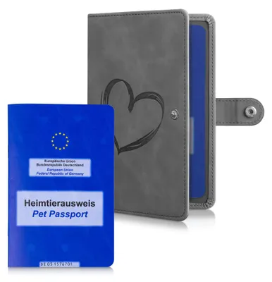 Produktbild von kwmobile Impfpass Hülle für Tiere - Schutzhülle für EU Heimtierausweis - Haustier Impfausweis Cover Kunstleder - Herz Brush