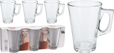Produktbild von EXCELLENT HOUSEWARE Glas mit Henkel für Kaffee Tee Getränke 3er Set