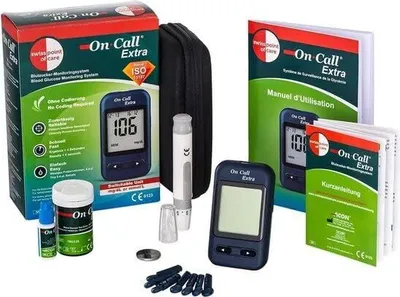 Produktbild von Swiss Point Of Care Glucose Starterkit – Das bewährte On Call Extra im neuen Design | Glucose-Messgerät - umschaltbar zwischen mmol/l & mg/dl, 10 Test