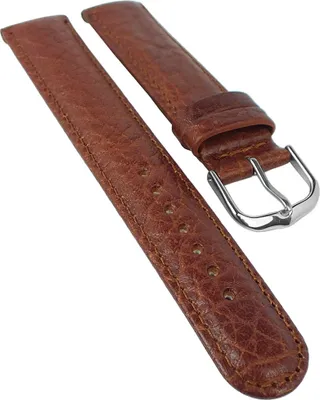 Produktbild von Uhrenarmband | Leder atmungsaktiv mit Büffelnarbung | braun | 34149, Stegbreite:14mm, Schließe:Silbern
